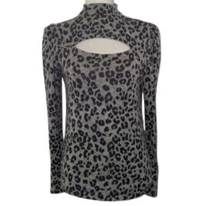 no frills Gray Long Sleeve Top animal print women’s medium peek a boo